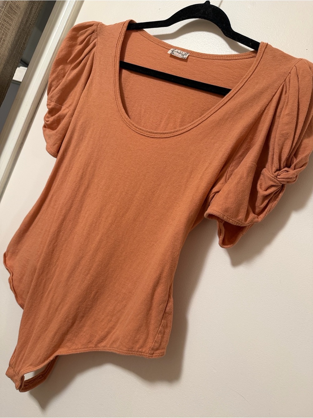 FREE PEOPLE INTIMATES Rust Puff-Sleeve Scoop Neck Women's Bodysuit